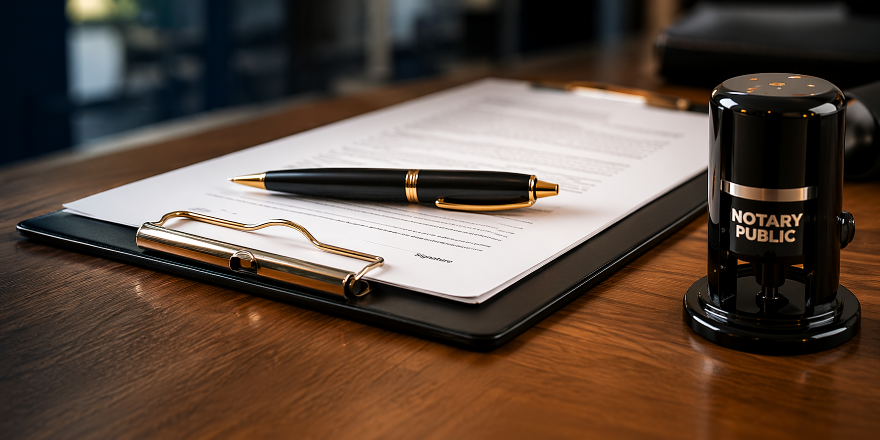 Prepared notary desk setup